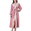 Yimoon Womens Fluffy Robe Lace Ruffle Plush Long Bathrobes