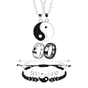 Yin Yang Necklace Set for Women Men Matching Yin Yang Bracelet Rings for Boyfriend Girlfriend Valentine's Day Jewelry