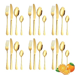 yindella 24 pcs gold plated cutlery set luxury stainless steel golden dinnerware with spoons forks knives premium gold dinner set for home kitchen without box