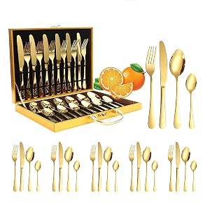 yindella 24 pcs gold plated cutlery set luxury stainless steel golden dinnerware with spoons forks knives premium gold dinner set for home kitchen