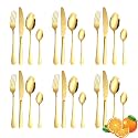 Yindella 24 PCS Gold Plated Cutlery Set Luxury Stainless Steel Golden Dinnerware with Spoons Forks Knives Premium Gold Dinner Set for Home Kitchen (Without Box)
