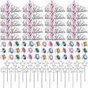 Yingzhao 96 Pcs Princess Pretend Jewelry Toy Plastic Tiara Crown Wand Set Costume Dress up Girls Favors