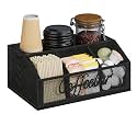YINMIT Coffee Station Organizer for Countertop, Wood Coffee Bar Organizer with Removable Dividers for Pods, Syrup, Cups, Stirrer, Tea - Office Bar Accessories, Iron Mesh-Black