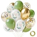 Yiran Green and White Balloons for 16 Years, 12inch Latex Confetti Number 16 Balloons, 14Pcs Birthday Anniversary Party Deocorations Supplies