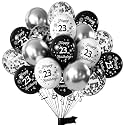Yiran Happy 23th Birthday Balloons, 12inch Latex Confetti Number 23 Balloons, 16Pcs Black Silver Birthday Party Deocorations Supplies