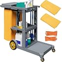 YITAHOME 3-Shelf Cleaning Carts on Wheels, Grey Janitorial Cart