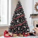 YITAHOME 6ft Prelit Black Artificial Christmas Tree with Remote Control, Hinged Christmas Tree Pine Tree for Home, Office, Party Decoration with 818 Branch Tips and 250 Lights