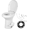 YITAMOTOR RV Toilet with Enamel Bowl, Plastic Toilet Body, Pedal Flush, Gravity Flush Toilet High Profile with Hand Sprayer and Flange for Motorhome Caravan Car Travel,White-Porcelain w Sprayer
