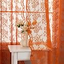 YJ YANJUN Vintage Lace Curtains 102 Inches Long-Rust Retro Floral Burnt Orange Sheer Curtain Panels for Home Office Patio Sliding Door, Rod Pocket, Boho Halloween Fall Decor 2 Panels 52W x 102L