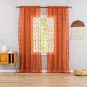 YJ YANJUN Vintage Lace Curtains 108 Inches Long- Burnt Orange Floral Sheer Curtain Panels for Living Room Dining Room Sliding Glass Door Boho Autumn Fall Decor 2 Panels 52W x 108L Light Brown Red