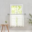 YJ YANJUN Vintage Lace Curtains 24 inch Length 2 Panels Retro Floral Rv Drapes for Camper Windows Cream Kitchen Window Curtains Over Sink Bistro Sheer Panels for Narrow Windows 26" x 24" Ivory