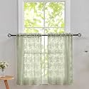 YJ YANJUN Vintage Lace Curtains 24 Inch Length- Boho Short Cafe Curtains for Small Window Light Filtering Scalloped Edges Sheer Drapes for Bathroom Basement Each 26x24 Inch 2 Panels