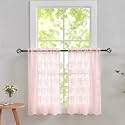 YJ YANJUN Vintage Lace Curtains 30 inch Length 2 Panels - Cute Floral Short Pink Sheer Window Curtain Panels for Little Girls Room Bedroom Princess Cafe Half Curtains Rod Pocket Pink Boho Decor