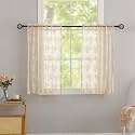 YJ YANJUN Vintage Lace Curtains 36 inch Length - Beige Short Cafe Kitchen Window Curtains Over Sink 2 Panels, Scalloped Edges, Light Filtering, Rv Curtain for Camper Windows Each W26xL36 Inch