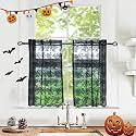 YJ YANJUN Vintage Lace Curtains 36 Inches Length-Gothic Cafe Curtains Short Kitchen Sheer Curtain Panels for Bathroom Spooky Halloween Holiday Party Decor 2 Panels 26 x 36 Inch