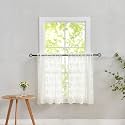 YJ YANJUN Vintage Lace Curtains 36 Inch Length-Victorian Floral Pattern Ivory Country Cafe Sheer Curtains for Kitchen &amp; Bathroom, Short Light Filtering Drapes, 2 Panels 26W x 36L Cream