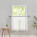 YJ YANJUN Vintage Lace Curtains 36 inch Length Country White Cafe Kitchen Sheer Short Curtain Panels for Bathroom - 2 Panels 26 x 36 Inch Light Filtering