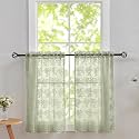 YJ YANJUN Vintage Lace Curtains 36 Inch Length-Victorian Floral Pattern Boho Sage Green Kitchen Window Curtains Over Sink Set of 2 Camper Window Privacy Drapes that Let Light in Spring 26x36 Inch