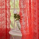 YJ YANJUN Vintage Lace Curtains 45 Inch Length Victorian Floral Pattern Red Sheer Curtain Panels for Living Room Bedroom,Light Filtering, Xmas Gift for Holiday Decor 2 Panels 52W x 45L