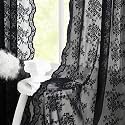 YJ YANJUN Vintage Lace Curtains 45 Inch Length-Victorian Dark Floral Pattern Black Sheer Curtain Panels for Kitchen Bedroom,Light Filtering, Gothic Witchy Halloween Short Drapes 2 Panels 52W x 45L