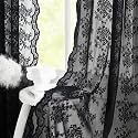 YJ YANJUN Vintage Lace Curtains 54 inch Length Victorian Floral Pattern Goth Halloween Short Black Sheer Curtain Panels for Bathroom Kitchen Window Coffin/Witchy/Gothic Home Decor W52 x L54 Inch
