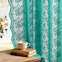 YJ YANJUN Vintage Lace Curtains 63 Inch Length Victorian Floral Teal Sheer Curtain Panels for Living Room Bedroom Boho Farmhouse Shabby Chic Drapes Light Filtering 2 Panels 52W x 63L Dark Cyan