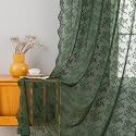 YJ YANJUN Vintage Lace Curtains 72 Inches Long-Victorian Floral Pattern Dark Olive Green Sheer Curtain Panels for Living Room Bathroom Spring Embroidered Drapes Light Filtering 2 Panels 52W x 72L