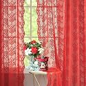 YJ YANJUN Vintage Lace Curtains 72 Inch Length 2 Panels for Bedroom-Victorian Floral Red Christmas Living Room Curtains with Scalloped Edges Farmhouse Embroidery Rod Pocket Privacy Christmas Decor