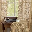 YJ YANJUN Vintage Lace Curtains 84 Inches Long-Victorian Floral Pattern Taupe Sheer Curtain Panels for Living Room Bedroom, Retro Boho Farmhouse Earth Tone Home Decor 2 Panels 52W x 84L Dark Tan