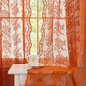 YJ YANJUN Vintage Lace Curtains 84 Inches Long-Rustic Floral Bohemian Burnt Orange Sheer Curtain Panels for Living Room Bedroom Kitchen,Light Filtering, Boho Autumn Fall Decor 2 Panels 52W x 84L