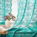 YJ YANJUN Vintage Lace Curtains 84 Inches Long-Victorian Floral Teal Sheer Curtain Panels for Living Room Bedroom Boho Farmhouse Shabby Chic Drapes Light Filtering 2 Panels 52W x 84L Dark Cyan