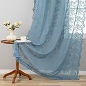 YJ YANJUN Vintage Lace Curtains 84 Inch Length-Dusty Blue Floral Sheer Curtains for Bedroom Living Room Hallway Doorways 2 Panels Set Beach Coastal Decor Rod Pocket W52 X L84 inch Stone Blue