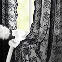 YJ YANJUN Vintage Lace Curtains 84 Inches Long-Victorian Floral Pattern Black Sheer Curtain Panels for Living Room Bedroom,Light Filtering, Gothic Witchy Halloween Drapes 2 Panels 52W x 84L
