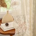 YJ YANJUN Vintage Lace Curtains 90 Inches Long-Victorian Floral Beige Sheer Curtains for Living Room Bedroom Light Filtering Drapes Farmhouse Boho 70s Home Decor 2 Panels W52 X L90 Light Beige