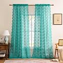 YJ YANJUN Vintage Lace Curtains 96 Inches Long-Victorian Floral Teal Sheer Curtain Panels for Living Room Bedroom Boho Farmhouse Shabby Chic Drapes Light Filtering 2 Panels 52W x 96L Dark Cyan