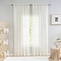 YJ YANJUN Vintage Lace Curtains 96 Inches Long- Victorian Floral Pattern Ivory Sheer Curtain Panels for Living Room, French Country Shabby Chic Light Filtering Drapes, 2 Panels 52W x 96L Cream