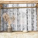 YJ YANJUN Vintage Lace Curtains Chic Floral White Short Sheer Bathroom Curtains for Small Window 2 Panels, Light Filtering Net Drapes for Bedroom, Laundry Room Light Filtering W52 X L45