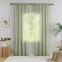 YJ YANJUN Vintage Lace Curtains -Cottage Flower Sage Green 132 inch Curtains for Living Room Bedroom, Extra Long Light Filtering Boho Drapes for Villa Patio Sliding Door 11 FT W52 x L132 2 Panels