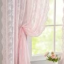 YJ YANJUN Vintage Lace Curtains Elegant Floral Pink Sheer French Door Curtains Set of 2 Shabby Chic Voile Door Drapes for Door Window Living Room Girls Room 52" W x 72" L 2 Panels