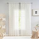 YJ YANJUN Vintage Lace Curtains Ivory Floral 105 inch Curtains 2 Panels for Living Room Rod Pocket Floor to Ceiling Drapes for Patio Sliding Glass Door Custom Scalloped Edges 52" W x 105" L Cream