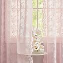 YJ YANJUN Vintage Lace Curtains Short Pink Floral Curtains 54 inch Length 2 Panels for Kitchen Living Room Bedroom Bathroom Window Voile Sheer Panels Baby Girl Nursery Decor 52" W x 54" L, Pink
