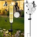 YJFWAL Metal Cat Solar Rain Gauge Outdoor with LED Light and Thermometer