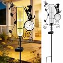 YJFWAL Metal Dog Solar Rain Gauge Outdoor with LED Light and Thermometer
