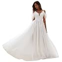 YMFFW Boho Wedding Dresses for Bride 2024 A Line Tulle Lace Wedding Gowns Plus Size Beach Bride Dresses