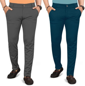 ynam Relaxed Men Light Blue Grey Trousers