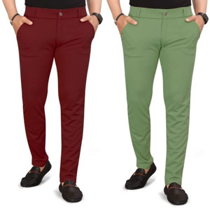 ynam Relaxed Men Light Green Maroon Trousers