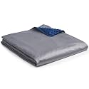 YnM Exclusive Cooling Rayon Derived from Bamboo &amp; Cozy Velvet Dual-Sided Duvet for Weighted Blankets with 16 Strings (60''x80'') - Blue Grey