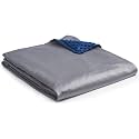 YnM Exclusive Cooling Viscose Derived from Bamboo &amp; Cozy Velvet Dual-Sided Duvet for Weighted Blankets with 16 Strings (88''x104'') - Blue Grey
