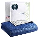 YnM Exclusive Weighted Blanket, Cooling &amp; Cozy Velvet Dual-Sided, Smallest Compartments with Glass Beads, Ideal for One Person of 140lbs on Twin/Full Bed (48x72 Inches, 15 Pounds, Blue/Grey)