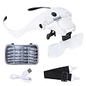 YOCTOSUN Magnifying Glasses with 4 LED Lights, Headband Magnifier with 5 Detachable Lenses 1X, 1.5X, 2X, 2.5X 3.5X -Rechargeable Hands Free Lighted Head Magnifier Glass for Crafts, Cross Stitch, Hobby